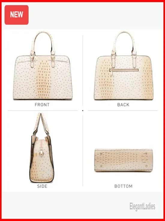 Vegan Leather Satchel Tote Set with 3 Compartments & Adjustable Strap - Picture 3 of 6